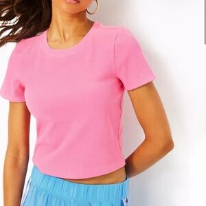 Lilly Pulitzer Ribbed Knit Pink Crop Top Barbiecore Size XL